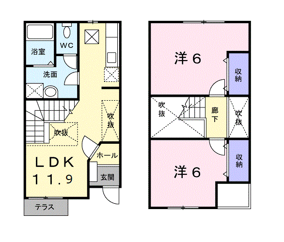 プリムヴェール(2LDK/1階)の間取り写真