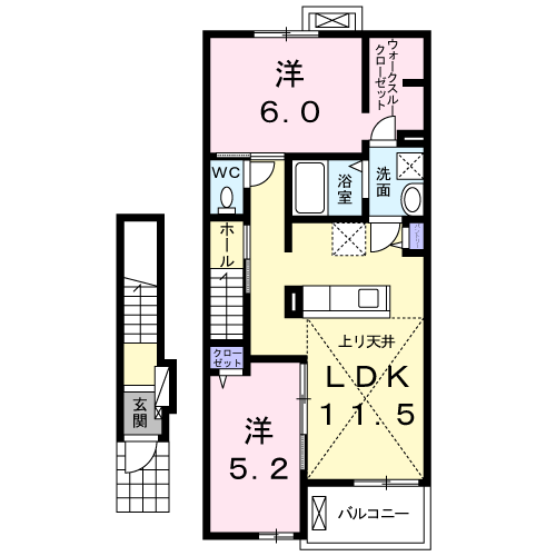 カサブランカ(2LDK/2階)の間取り写真