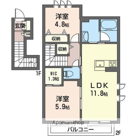 クリザンテムⅡ(2LDK/2階)の間取り写真