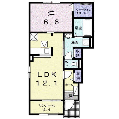 プレッソⅡ(1LDK/1階)の間取り写真