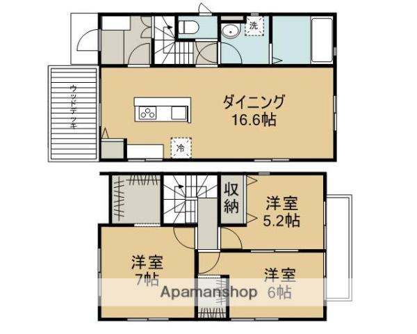 東武鉄道東上線 霞ケ関駅(埼玉) 徒歩2分 2階建 築6年(3LDK)の間取り写真