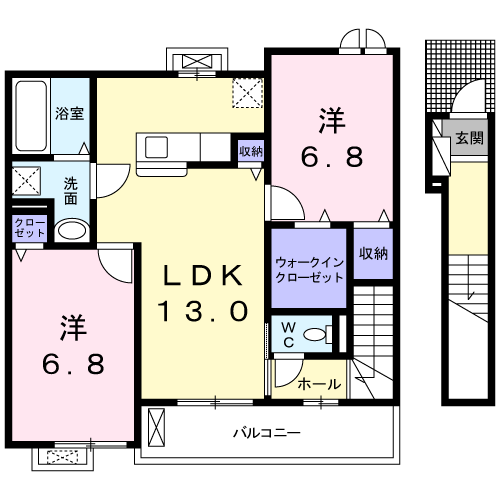 アリビオ S テラス(2LDK/2階)の間取り写真