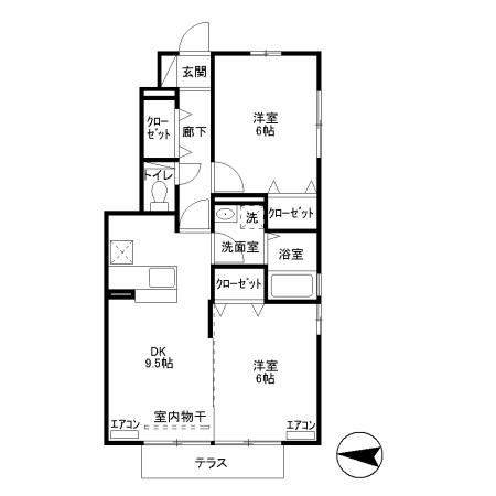 サウスベル(2DK/1階)の間取り写真