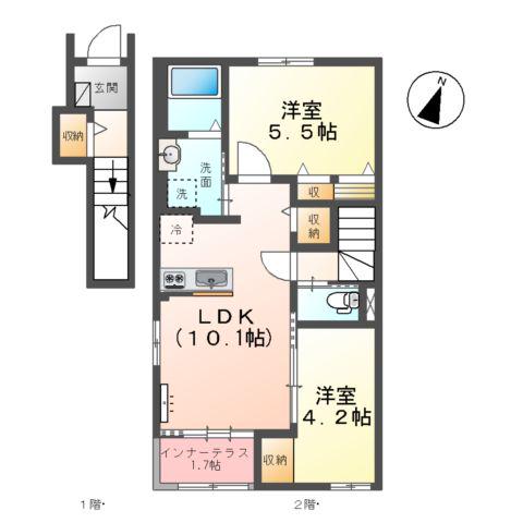ベル・アンジュ(2LDK/2階)の間取り写真
