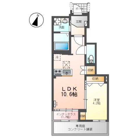 ベル・アンジュ(1LDK/1階)の間取り写真