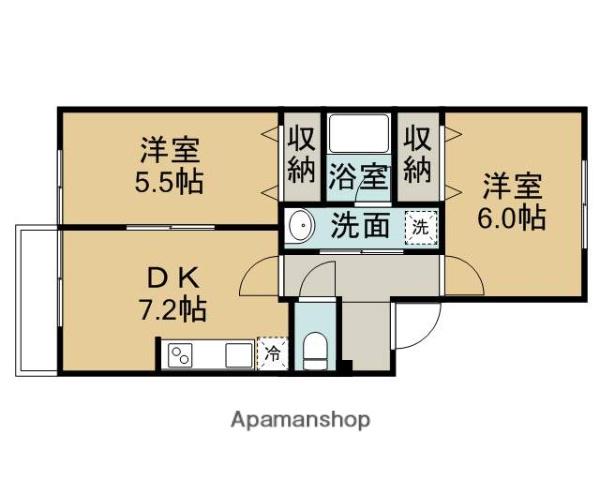 ピソアビエルトⅡ(2DK/1階)の間取り写真