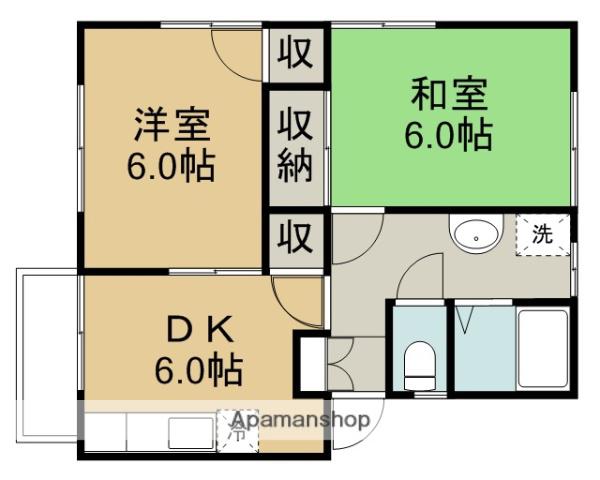 アーバンヒル川鶴B棟(2DK/1階)の間取り写真