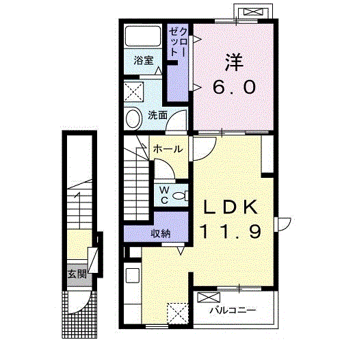 ベルポスト(1LDK/2階)の間取り写真