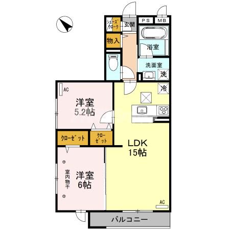 クレードルわかば(2LDK/1階)の間取り写真