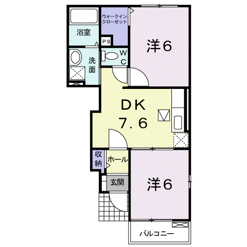 イストワールⅢ(2DK/1階)の間取り写真