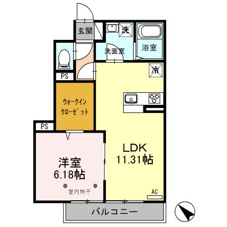 フィオーレ(1LDK/1階)の間取り写真