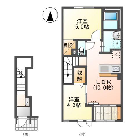 サンライズC(2LDK/2階)の間取り写真