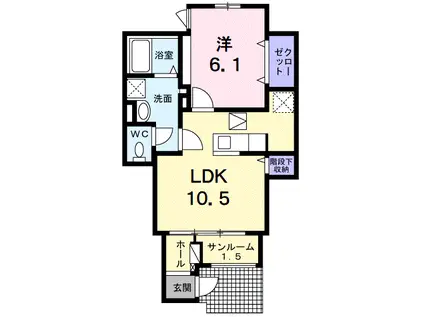 リアン・ラポール 輝(1LDK/1階)の間取り写真