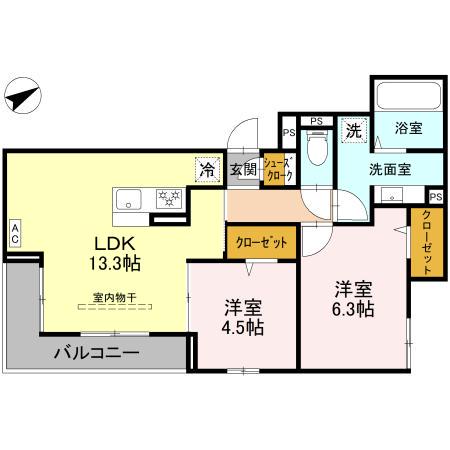 ビーネ北坂戸(2LDK/3階)の間取り写真