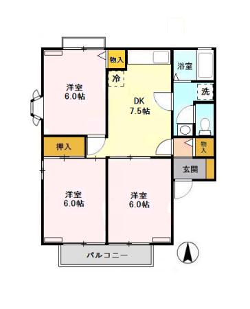 リヴェール高沢A・B(3DK/1階)の間取り写真