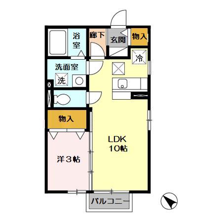 リヴィエール(1LDK/1階)の間取り写真