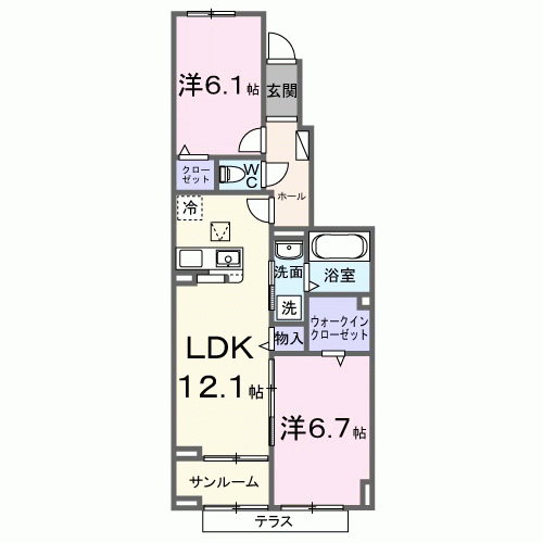 サンライズ(2LDK/1階)の間取り写真