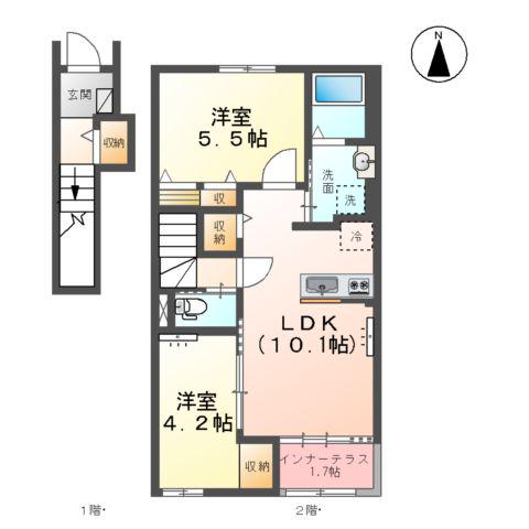 フォルトゥーナ(2LDK/2階)の間取り写真