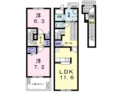 ベルソレイユ弐番館(2LDK/2階)の間取り写真