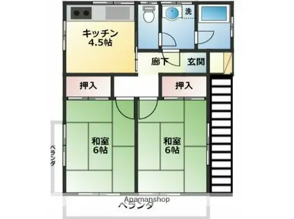 菖蒲三輪アパート(2K/2階)の間取り写真