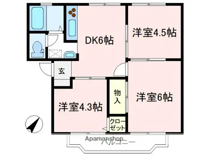 サンハイツ伯涛(3DK/2階)の間取り写真