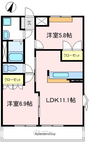 ミューさやま・Ⅲ(2LDK/2階)の間取り写真