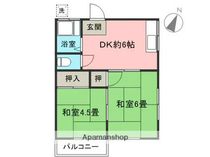霞川ハイツ(2DK/2階)の間取り写真