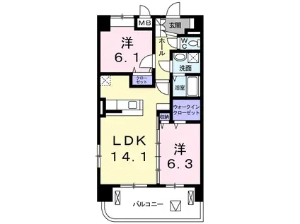 ラディエンス狭山台(2LDK/4階)の間取り写真