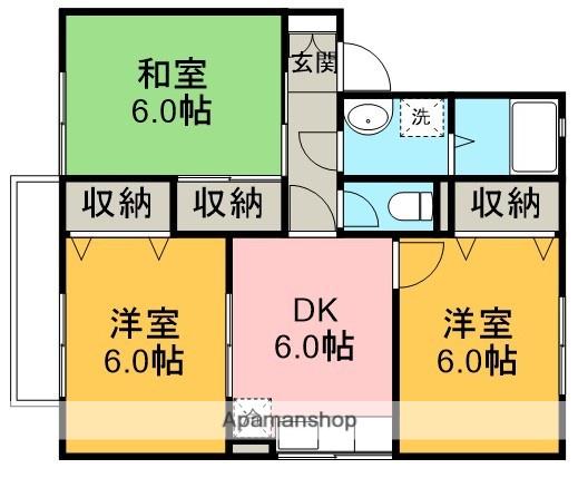 リヴェール高沢ⅡC棟(3DK/2階)の間取り写真