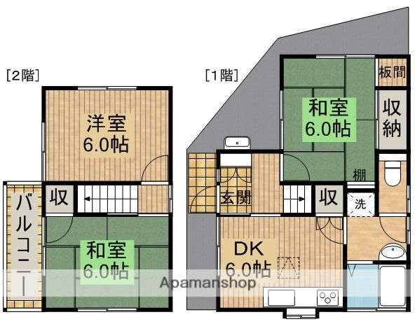 東武鉄道東上線 霞ケ関駅(埼玉) 徒歩7分 2階建 築32年(3DK)の間取り写真