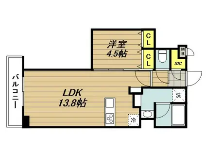 S-RESIDENCE北戸田(1LDK/1階)の間取り写真