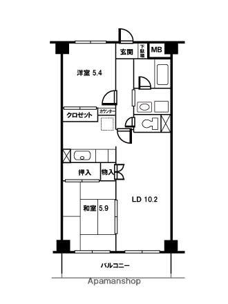 タカーラハーヴェスト弐番館(2LDK/3階)の間取り写真
