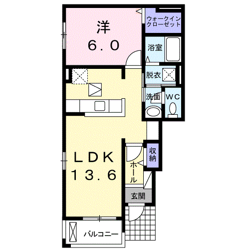 フェリオ若狭(1LDK/1階)の間取り写真