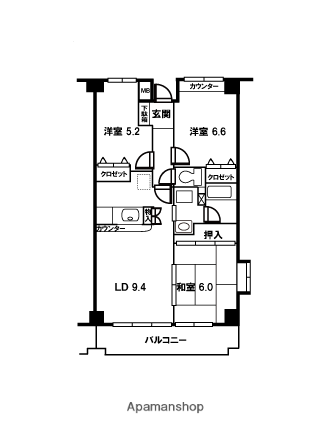 東所沢ガーデンプレイス(3LDK/3階)の間取り写真