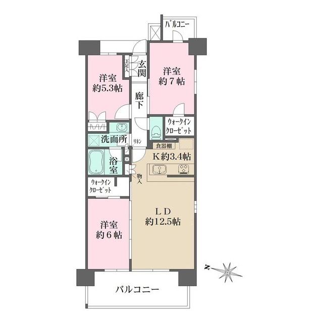 ザ・パークハウス所沢日吉町(3LDK/13階)の間取り写真