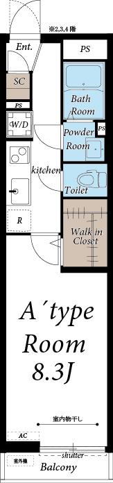 グレイス所沢(1K/2階)の間取り写真
