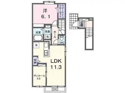 レリーサ(1LDK/2階)の間取り写真