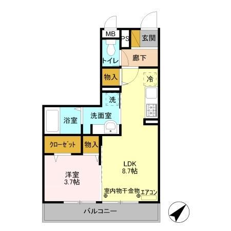 セジュールZENⅢA(1LDK/2階)の間取り写真