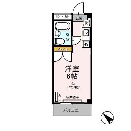 ハピラス武蔵藤沢(ワンルーム/2階)の間取り写真