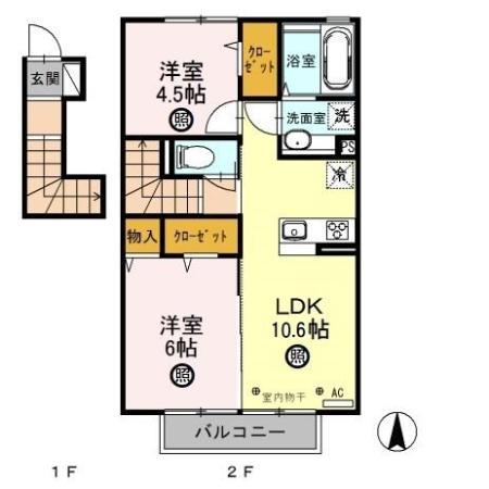 ヴェルデ(2LDK/2階)の間取り写真