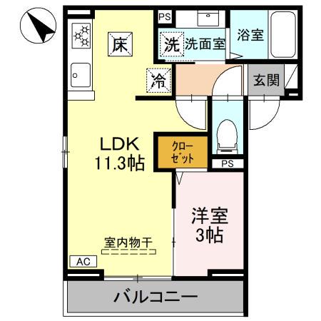D-SERENO武蔵藤沢(ワンルーム/1階)の間取り写真