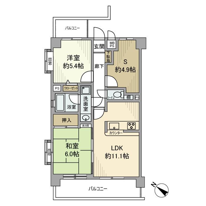 ライオンズステーションプラザ東所沢(2SLDK/4階)の間取り写真
