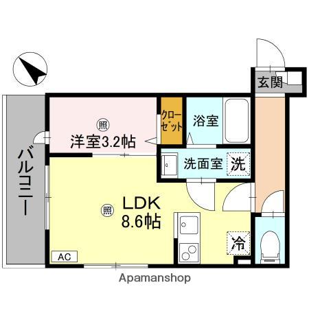 ルミナス所沢(1LDK/2階)の間取り写真