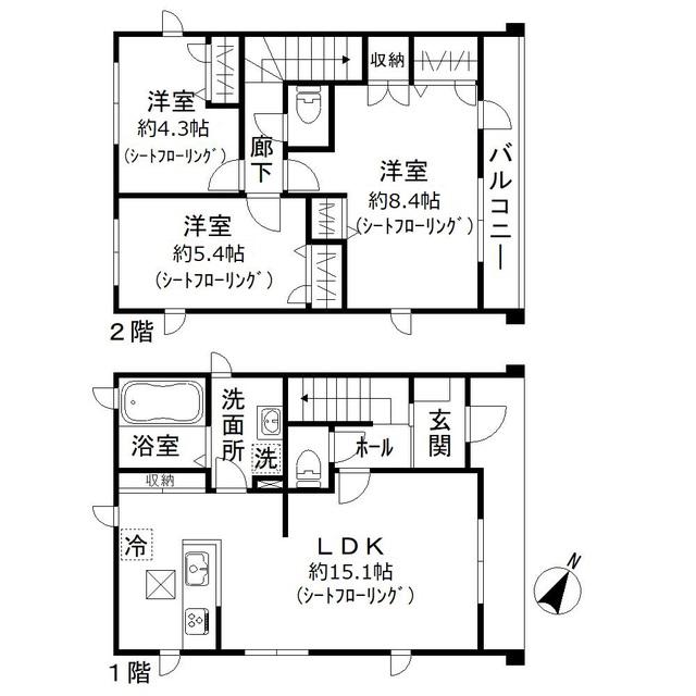 西武鉄道新宿線 航空公園駅 バス乗車時間：10分 若松町バス停で下車 徒歩4分 2階建 築3年(3LDK)の間取り写真