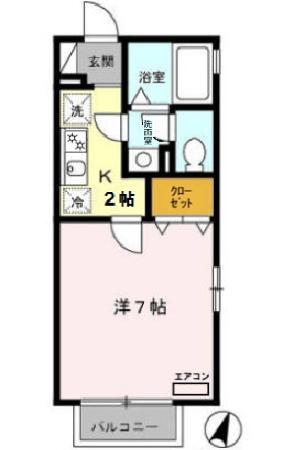 クレール和ヶ原(1K/2階)の間取り写真