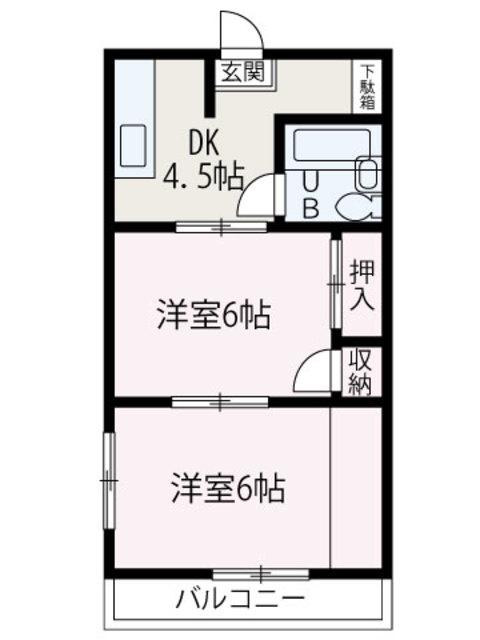 宝栄ハイツ(2DK/2階)の間取り写真