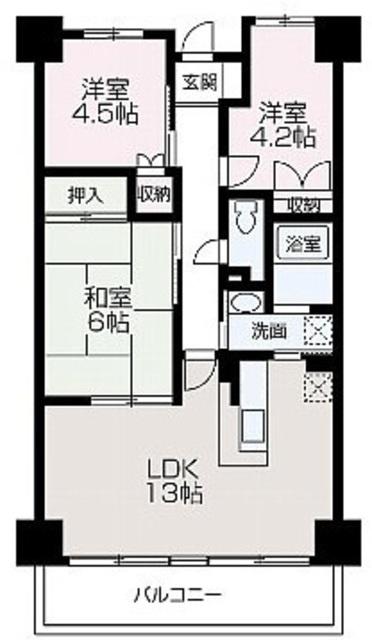 ネオシティ(3LDK/4階)の間取り写真