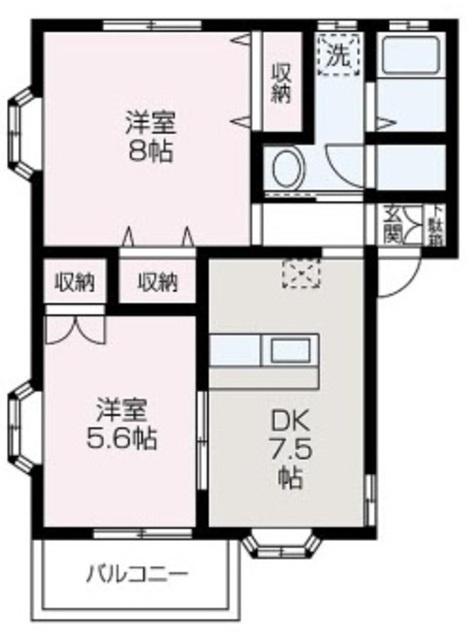 レジデンス高根A棟(2DK/2階)の間取り写真