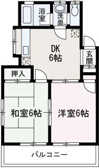 ロイヤルヒル(2DK/2階)の間取り写真