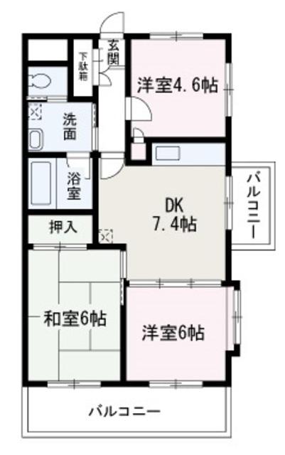 ベルシャレー(3DK/1階)の間取り写真